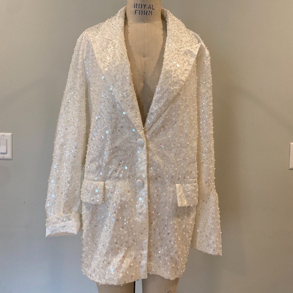 Nasty Gal Ivory Sequin Oversized Blazer